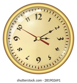 Analog Clock Isolated on a White Background. Vector Clock with Large Numerals