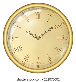 Analog Clock Isolated on a White Background. Vector Clock with Roman Numerals
