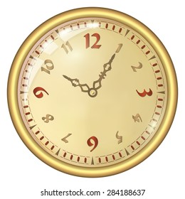 Analog Clock Isolated on a White Background. Vector Clock with Large Numerals
