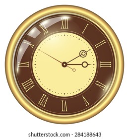 Analog Clock Isolated on a White Background. Vector Clock with Roman Numerals