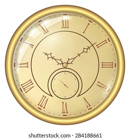 Analog Clock Isolated on a White Background. Vector Clock with Roman Numerals