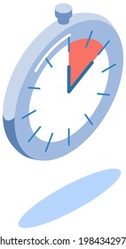 Reloj analógico aislado en blanco. Símbolo de la gestión del tiempo, cronómetro con flechas de hora y minuto. Reloj con área roja, tiempo restante hasta el final del periodo. Concepto de cuenta regresiva a plazo