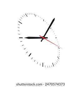 Analog clock with perspective dial on white background. analog clock concept