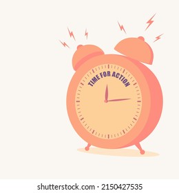 Analog clock with text time for action.