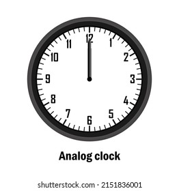 Tiempo de reloj analógico. 12-00. con fondo blanco. vector