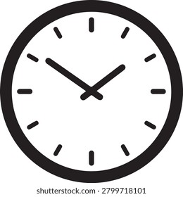 Analog clock vector icon isolated on white background representing classic wall clock dial, time measurement watch, and schedule deadline symbol.