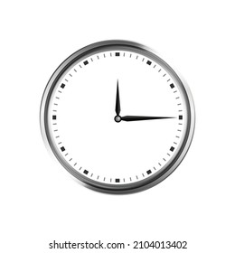 Analog clock. Vector illustration of simple watch face isolated on white background. Silver, gray clock. Hours, time concept. 