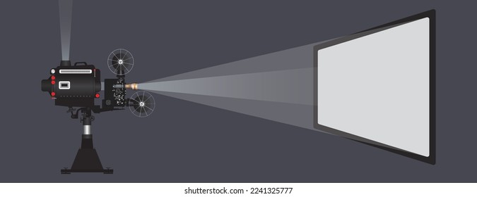 Analog device cinema motion picture film projector 3d vector illustration.