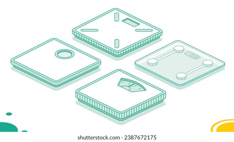 Analoges und digitales Körpergewicht-Set. Mechanische Skala. Vektorgrafik. Isometrisches Rahmenobjekt einzeln auf weißem Hintergrund. Symbol für Web.