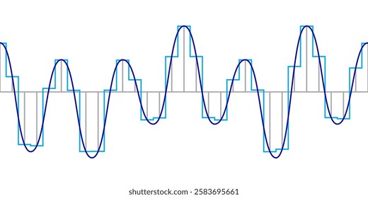 Analog to digital conversion circuit DAC. Discretization of signal in time and quantization in level. Vector illustration