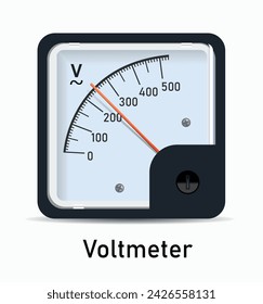 Analog electric voltmeter on white background. Vector realistic illustration