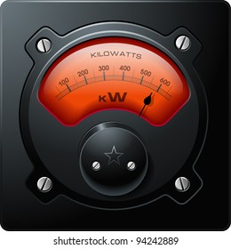 Medidor eléctrico analógico rojo, vector detallado realista