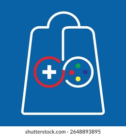 analog game console icon shaped like a bag on a blue background