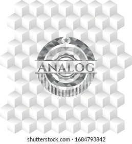 Analog grey badge with geometric cube white background