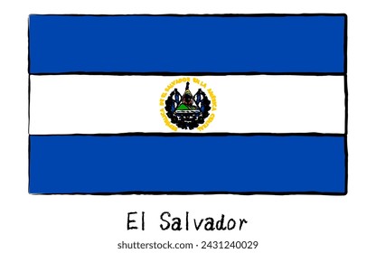 Analog hand-drawn style World Flag, El Salvador, Vector Illustration