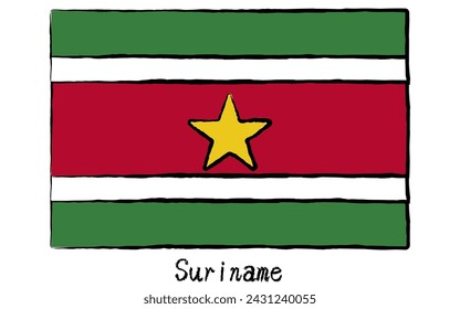 Analog hand-drawn style World Flag, Suriname, Vector Illustration