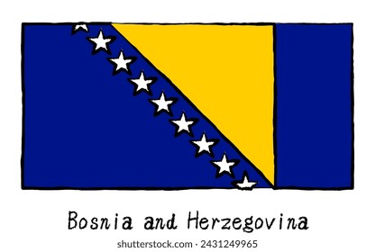 Analog hand-drawn style World Flag, Bosnia and Herzegovina, Vector Illustration