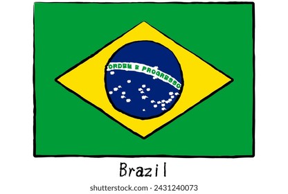 Analog hand-drawn world flag, Brazil, Vector Illustration