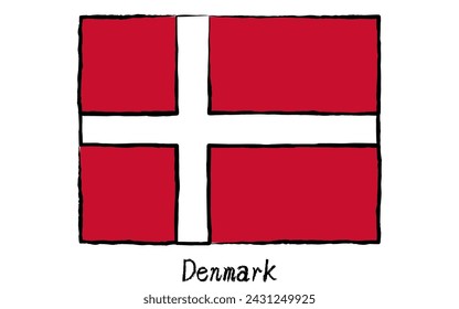 Analog hand-drawn world flag, Denmark, Vector Illustration