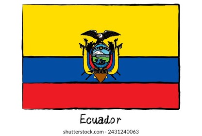 Analoge handgezeichnete Weltflagge, Ecuador, Vektor-Illustration