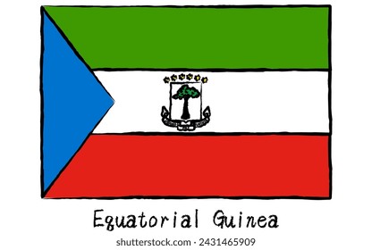 Bandera mundial analógica dibujada a mano, Guinea Ecuatorial, ilustración vectorial