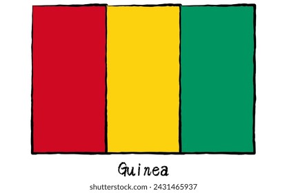 Analog hand-drawn world flag, Guinea, Vector Illustration