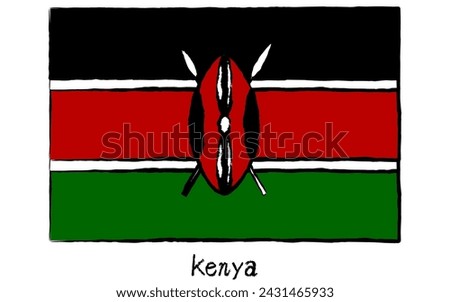 Analog hand-drawn world flag, Kenya, Vector Illustration