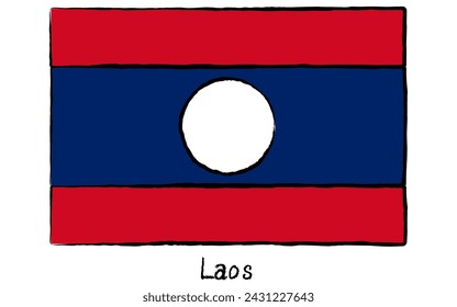 Analog hand-drawn world flag, Laos, Vector Illustration