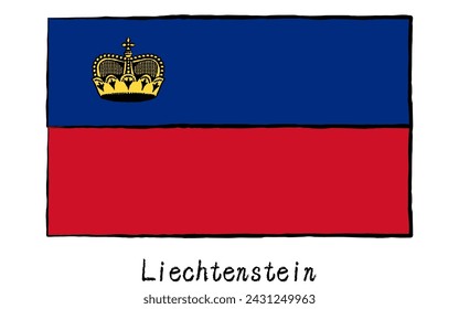 Analog hand-drawn world flag, Liechtenstein, Vector Illustration