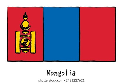 Analog hand-drawn world flag, Mongolia, Vector Illustration