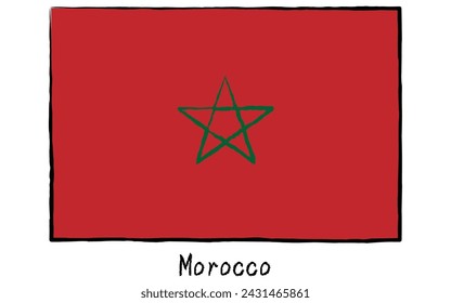 Analoge handgezeichnete Weltflagge, Marokko, Vektor-Illustration