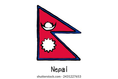 Analog hand-drawn world flag, Nepal, Vector Illustration