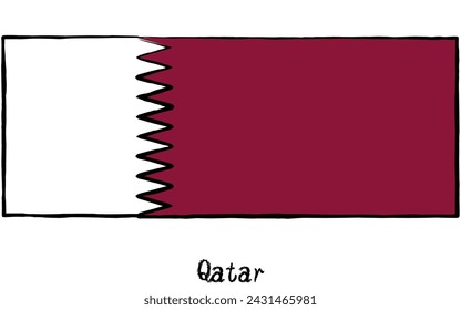 Analog hand-drawn world flag, Qatar, Vector Illustration