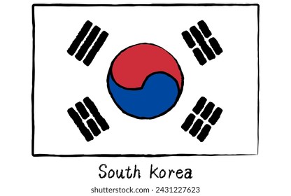 Bandera mundial analógica dibujada a mano, República de Corea, ilustración vectorial