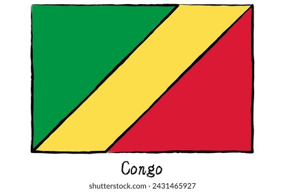 Analoge handgezeichnete Weltflagge, Republik Kongo, Vektor-Illustration