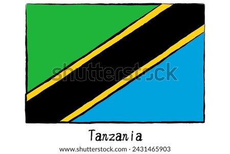 Analog hand-drawn world flag, Tanzania, Vector Illustration