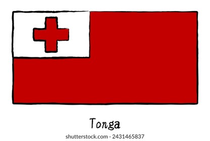 Analoge handgezeichnete Weltflagge, Tonga, Vektor-Illustration