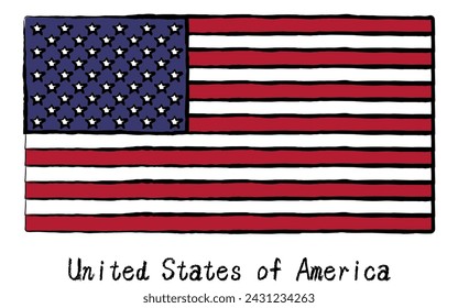 Analoge handgezeichnete Weltflagge, Vereinigte Staaten von Amerika, Vektor-Illustration