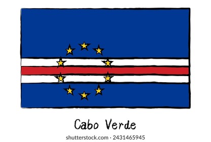 Analog hand-drawn world flags, Cape Verde, Vector Illustration