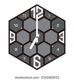 Analog Hexagonal Wall Clock shows 07.00 o'clock. Vector illustration isolated, eps