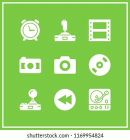 analog icon. 9 analog vector set. rewind, turntable, vinyl and clock icons for web and design about analog theme