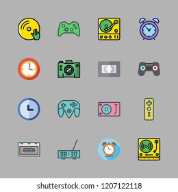 analog icon set. vector set about vinyl, turntable, camera and clock icons set.