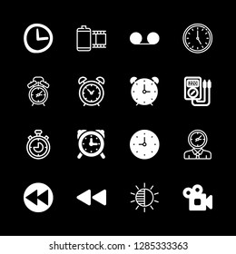 analog icons set with camera brightness, alarm clock and rewind vector set