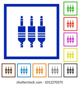 Analog jack connectors flat color icons in square frames on white background