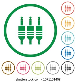 Analog jack connectors flat color icons in round outlines on white background