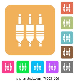 Analog jack connectors flat icons on rounded square vivid color backgrounds.
