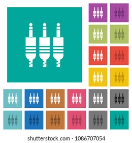 Analog jack connectors multi colored flat icons on plain square backgrounds. Included white and darker icon variations for hover or active effects.