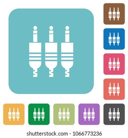 Analog jack connectors white flat icons on color rounded square backgrounds