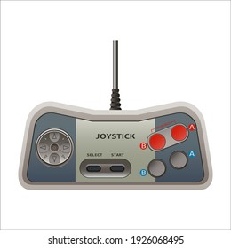 Analog joystick, gamepad for video game consoles. Template for retro design. Isolated on a white background. Vector illustration.