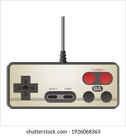 An analog joystick for a video game console. Vintage design template. Isolated on a white background. Vector illustration.